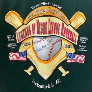Legends of Negro League Baseball TShirt signed Henry “Bird” Clark